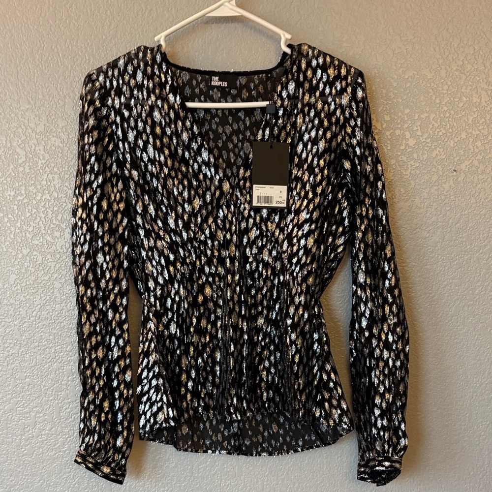 The Kooples Black and Silver Patterned Blouse